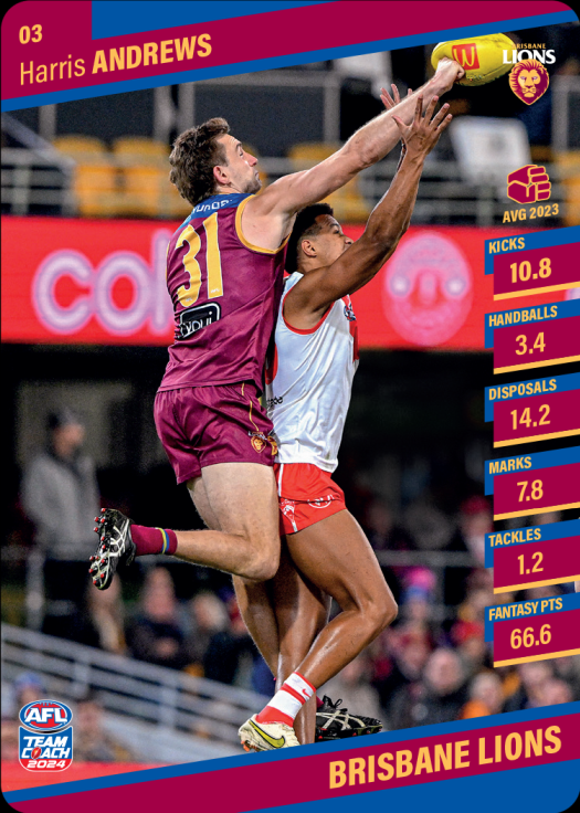 2024 AFL Team Coach Commons - 3 - Harris Andrews - Brisbane Lions