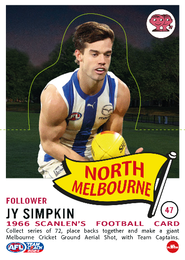 2034 Teamcoach AFL Scanlens Die-Cut - Card 47 - Jy Simpkin - North Melbourne Kangaroos