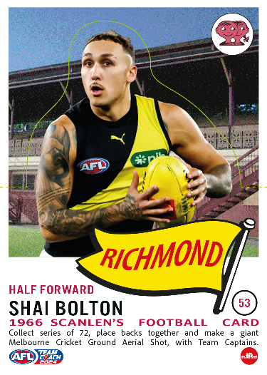 2040 Teamcoach AFL Scanlens Die-Cut - Card 53 - Shai Bolton - Richmond Tigers