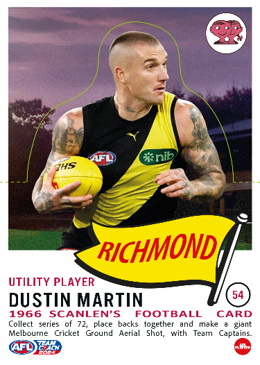 2041 Teamcoach AFL Scanlens Die-Cut - Card 54 - Dustin Martin - Richmond Tigers