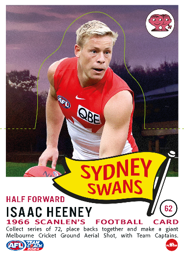 2049 Teamcoach AFL Scanlens Die-Cut - Card 62 - Isaac Heeney - Sydney Swans