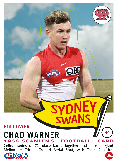 2051 Teamcoach AFL Scanlens Die-Cut - Card 64 - Chad Warner - Sydney Swans