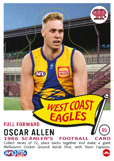 2052 Teamcoach AFL Scanlens Die-Cut - Card 65 - Oscar Allen - West Coast Eagles