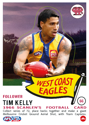 2053 Teamcoach AFL Scanlens Die-Cut - Card 66 - Tim Kelly - West Coast Eagles