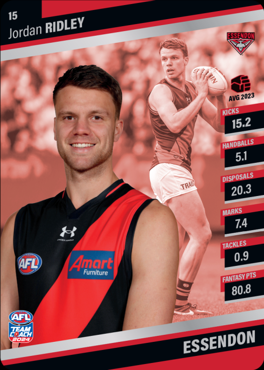 2024 AFL Team Coach Silver Parallel - 15 - Jordan Ridley - Essendon Bombers