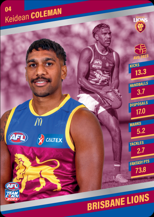 2024 AFL Team Coach Silver Parallel - 4 - Keidean Coleman - Brisbane Lions
